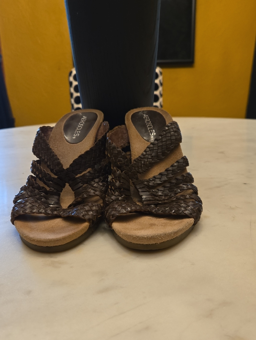 AEROSOLES Women's Woven Dark Brown Slide Mules